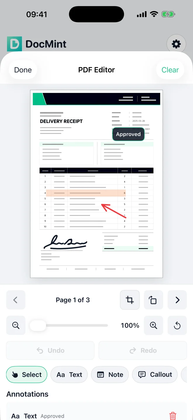 Real DocMint PDF Editor with text, note, callout and signing tools